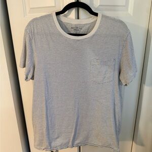 J. Crew Men's White and Blue Striped Crew Neck T-Shirt